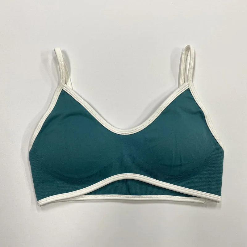 Conjunto de sutiã de ioga curto com elástico para ciclismo e fitness feminino.