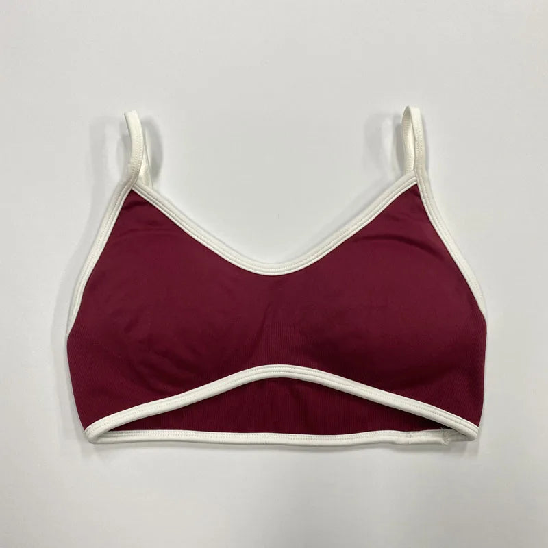 Conjunto de sutiã de ioga curto com elástico para ciclismo e fitness feminino.