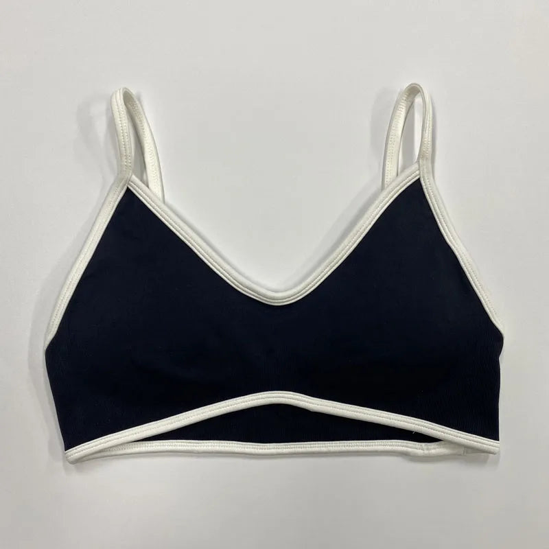 Conjunto de sutiã de ioga curto com elástico para ciclismo e fitness feminino.